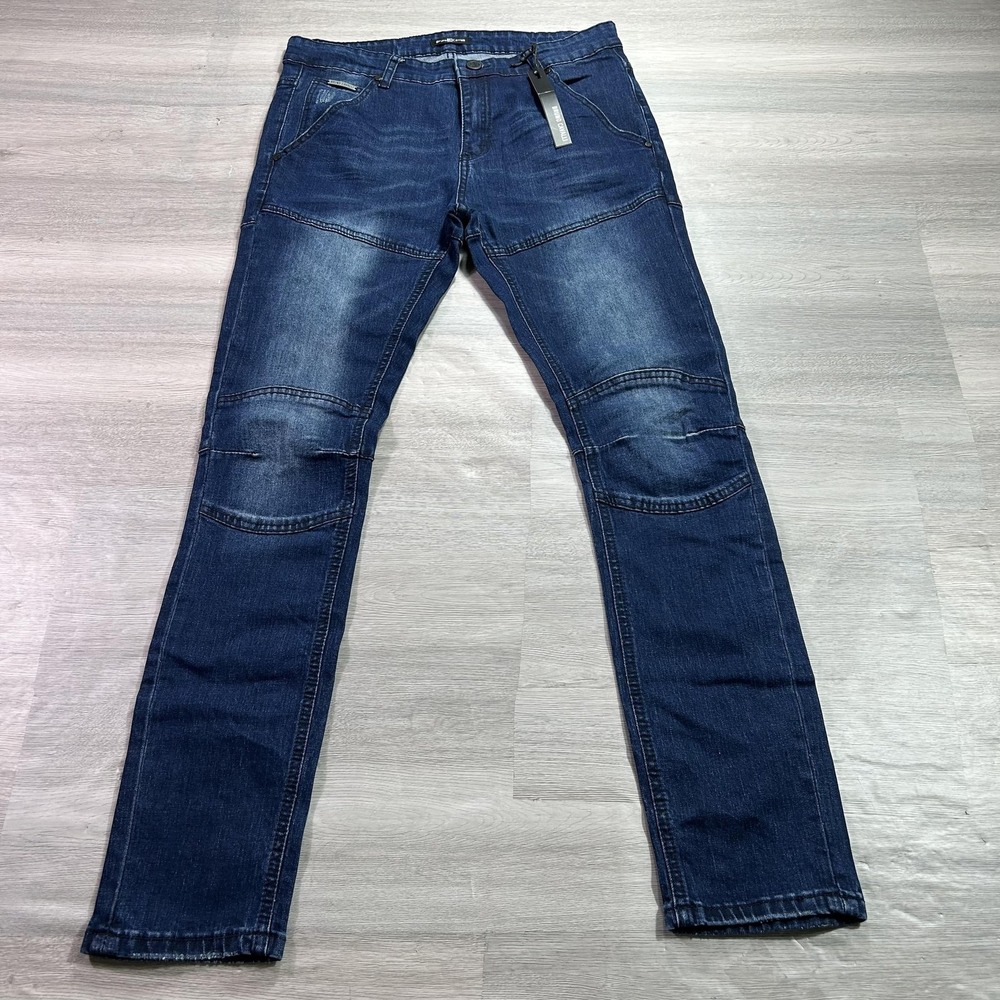 NEW Bruno Cavalli Jeans Mens 34x32 Blue Slim Tapered Stretch Denim Medium Wash